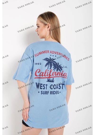 Startmore Kadın Beyaz Oversize California Baskılı Siyah
