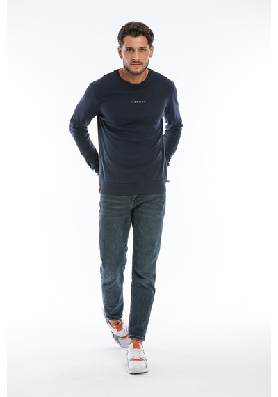 Süperlife Erkek Bisiklet Yaka Regular Fit Brooklyn Baskılı İnce Sweatshirt Spr22sw132 NAVY