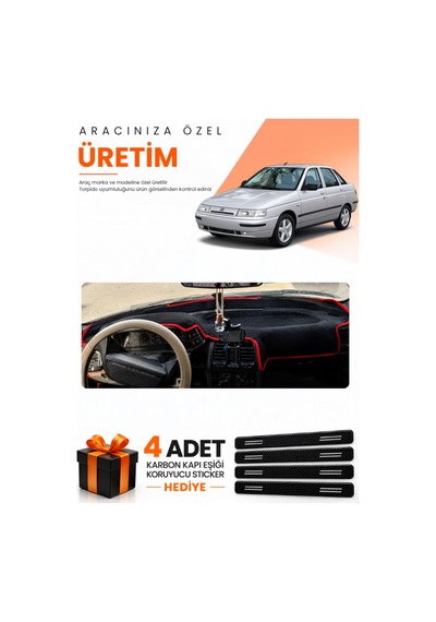 Lada Vega 1995-2007 Uyumlu Torpido Koruma Örtüsü Oto Kılıfı - Siyah Kırmızı