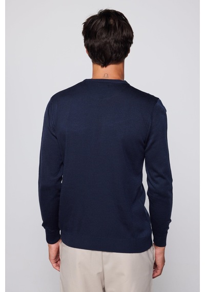 Tudors Slim Fit Dar Kesim Bisiklet Yaka Tüylenmeyen Yumuşak Dokulu Lacivert Erkek Kazak-28769-lacivert Lacivert