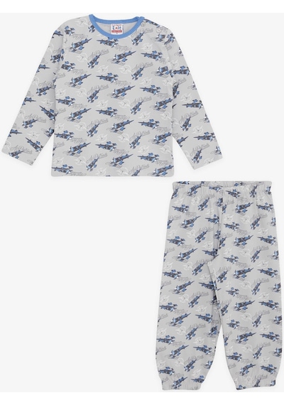 Breeze Girls & Boys Erkek Bebek Pijama Takımı Uçak Desenli 9 Ay-3 Yaş, Gri-gri Gri