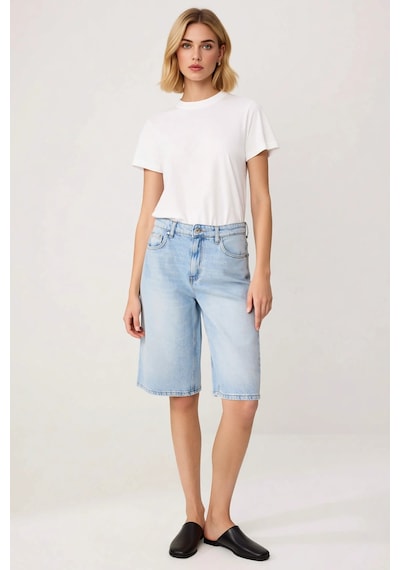 Benerly Kadın Boy Pantolon Yüksek Bel Bermuda Geniş Paça Kesim Denim Kuma Açık Mavi Benerly Kadın Boy Pantolon Yüksek Bel Bermuda Geniş Paça Kesim Denim Kuma Açık Mavi