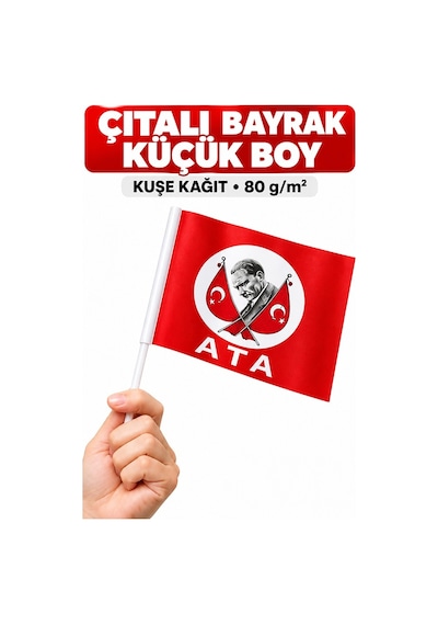 Atatürklü Çıtalı Bayrak Kağıt 20x12 Cm 20 Adet Atalı Bayrak Çıtalı Sopalı Küçük Bayrak Plastik Çubuklu Bayrak Bayram 1