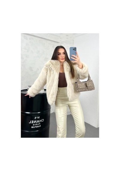 Sinemkivanc Co Kadın Suni Kürk Ceket Astarlı Slim Fit Taş Taş