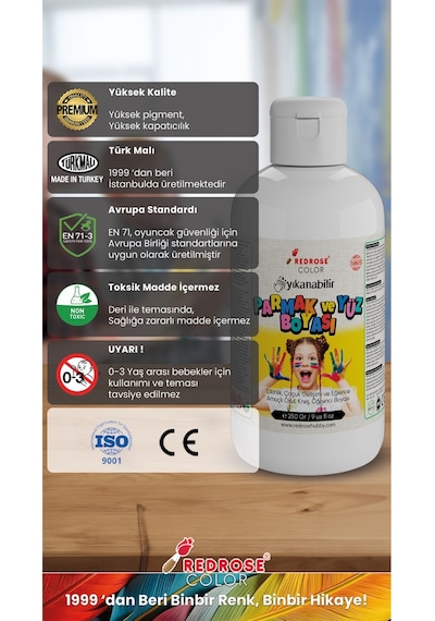 Siyah-beyaz Parmak Boyası 2'li Set 2x250gr Yıkanabilir, Toksik İçermez, Çocuk Okul Kreş İçin