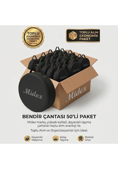Midex Bcs-400-50x Bendir Def Erbane Çantası 50'li Paket Kaliteli Siyah Kılıf 50 Adet