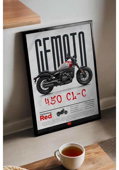 Cfmoto 450 Cl-c Siyah Ahşap Çerçeveli Poster, Dekoratif Motosiklet Duvar Tablosu