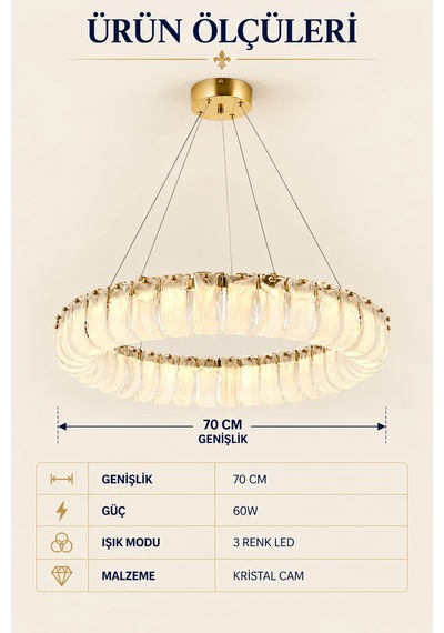 Modern Premıum Led Gold Sarkıt Avize Luxury Salon Yemek Odası Avizesi 60w Beyaz