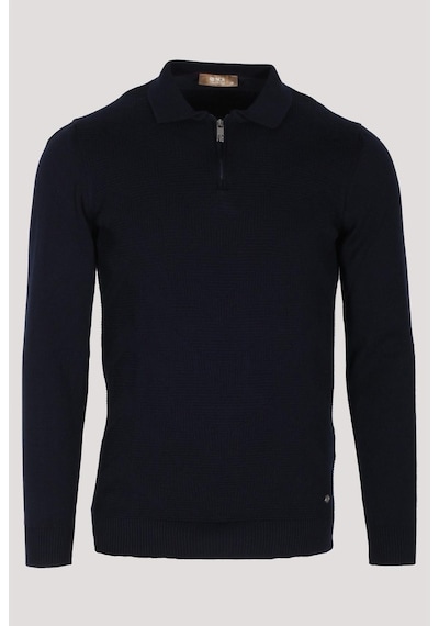 Erkek Polo Yaka Triko Lacivert Slim Fit Yarım Fermuarlı Balık Sırt Desenli Pamuklu Kazak Ncs Jeans 3006-lacivert Lacivert