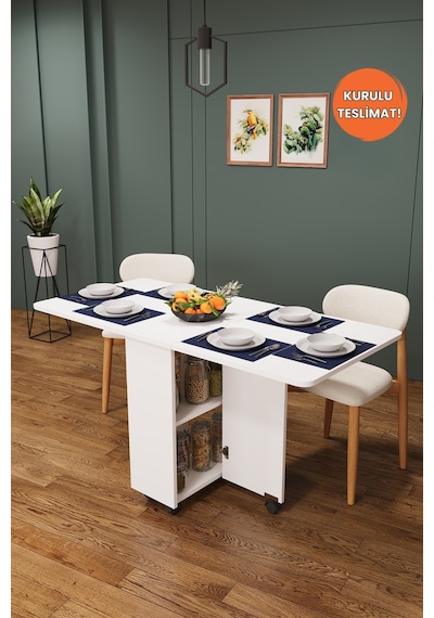 Lüks Katlanır Mutfak Yemek Masası %100 MDF Pratik Raflı Çalışma Masası KM12 Lüks Katlanır Mutfak Yemek Masası %100 MDF Pratik Raflı Çalışma Masası KM12