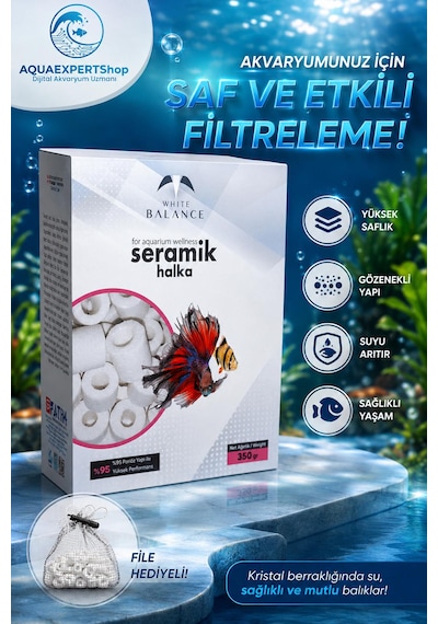 White Balance Seramik Halka - Akvaryum Filtre Malzemesi - Yüksek Saflık - File Hediyeli - 350 Gr