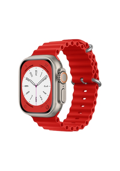 Forzacase Apple Uyumlu  Watch 9 45mm İçin Oluklu Ocean Silikon Kordon Kayış - Fc007 Kırmızı