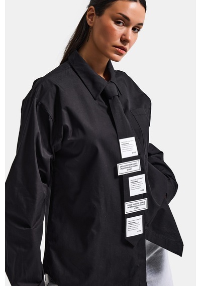 Itsbasic Kadın Siyah Renk Oversize Kravatlı Özel Tasarım Bol Kesim Gömlek
