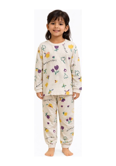 Lale Desenli Kız Çocuk Pijama Takımı