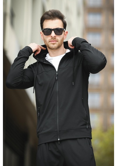 Oksit Gervasio Slim Fit Dalgıç Kumaş Kapüşonlu Fermuarlı Erkek Eşofman Takımı 001