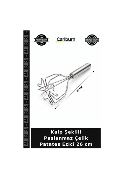 Özel Üretim Pratik Püre Mutfak Gereci Patates Ezici - Kalp Şekilli - Paslanmaz Çelik - 26 Cm Uzunluk