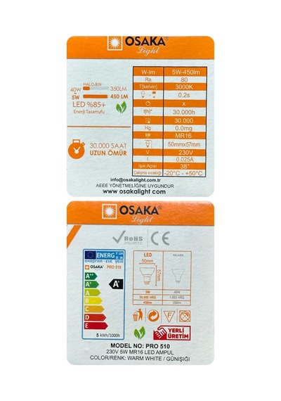 5w 40w Sarı Işık 3000k Mr16 Led Çanak Ampul, 4 Adet Diğer