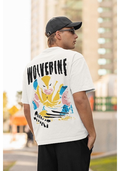 Wolverine Marvel Kahraman Baskılı Unisex Oversize Tişört Beyaz