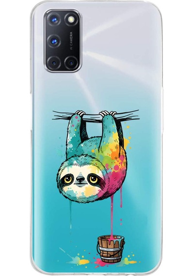 Oppo A72 İle Uyumlu Splash Tembel Hayvan Tasarımlı Şeffaf Silikon Kılıf Şeffaf