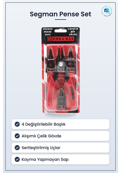 Segman Pense İç Dış Kelepeçe Değiştirilebilir Uç Set 4 Başlık Sök