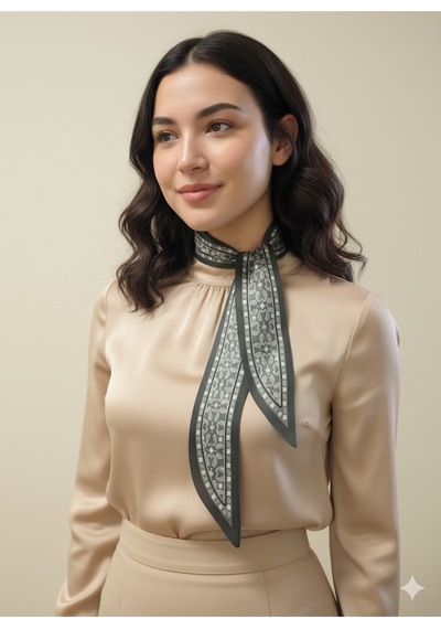 Tarzını Seç Elegance Fular Bandana Estascarf 100x6,5 Cm Bej