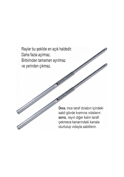 Aletçantam 17mm Teleskopik İnce Çekmece Rayı - 34cm (2 parça set) Gri