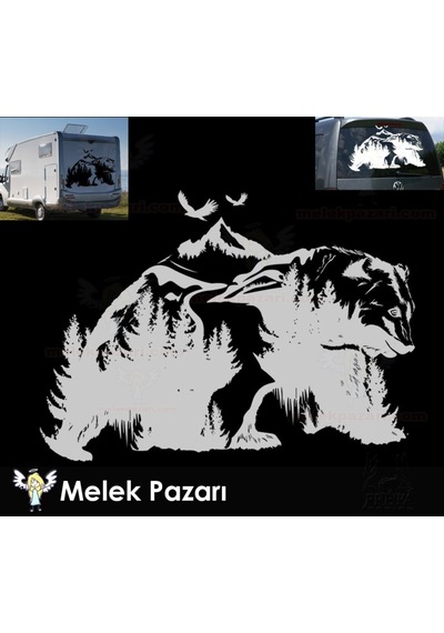 Orman Manzarası Ve Ayı Kamp Karavan, Off Road Sticker