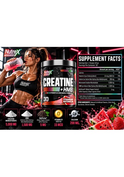 Nutrex Research Micronize Creatine+hmb Monohidrat 30 Servis - Strawberry Watermelon Aromalı