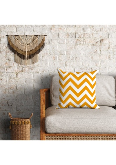 Zigzag Desenli Hardal Dekoratif Minder Kılıfı 60 x 60 cm
