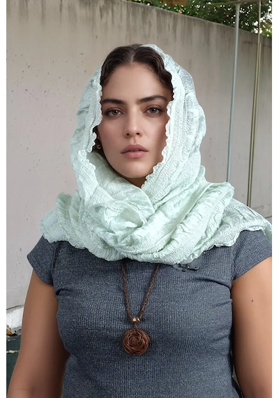 Rosehan Collection El Dokuması Haki İpek Şal - Gofreli - Ödemiş İpeği
