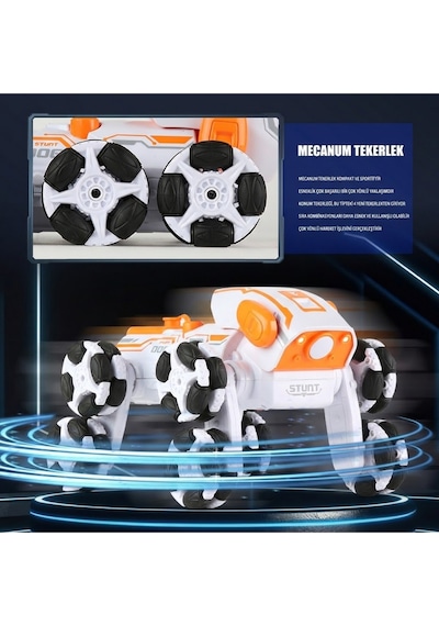Uzaktan Kumandalı 8 Tekerlekli Akrobat Araba - Buhar Püskürten Işıklı Şarjlı Robot Köpek Oyuncak Turuncu
