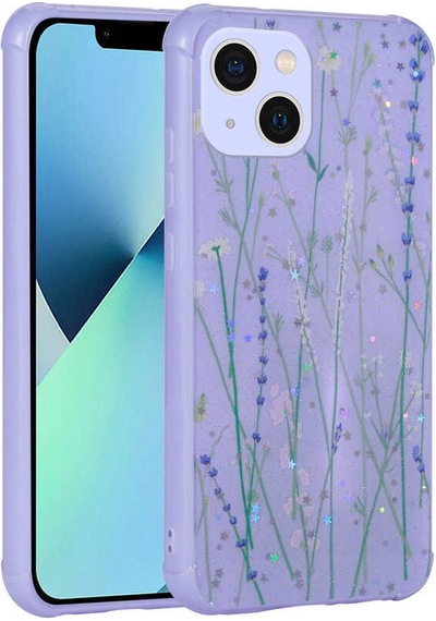Noktaks - İphone 13 Uyumlu Kılıf Simli Desenli Kamera Korumalı Parlak Popy Kapak - Dallar - T23639