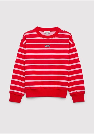 Mavi Çizgili Kırmızı Kız Çocuk Sweatshirt M7s10038-88044