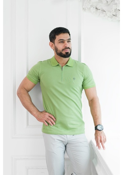 Paul Martin Fermuarlı Polo Yaka Regular Fit T-Shirt Yeşil