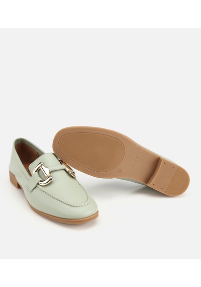 Hotiç Kadın Deri Açık Yeşil Toka Detaylı Klasik Loafer