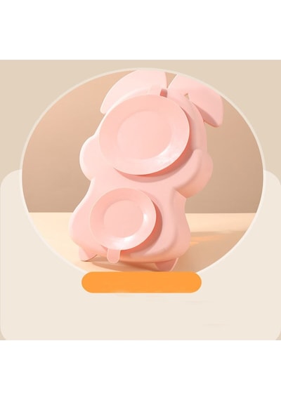 Pembe Vakumlu Silikon Mama Tabağı, Silikon Saplı Metal Uçlu Çatal Ve Kaşık Tavşan Figürlü