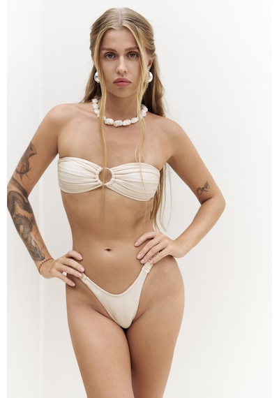 Mai Collection Mai Studios Co. Zahira Yan Büzgü Detaylı Brezilyan Bej Bikini Altı Bej
