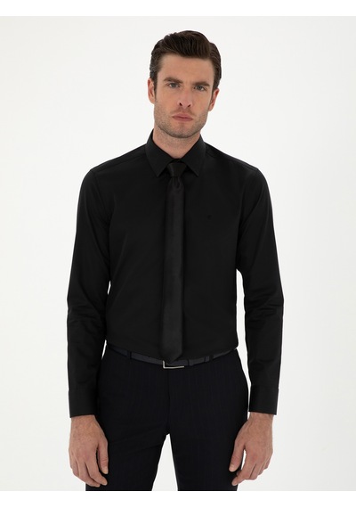 Cacharel Siyah Slim Fit Pamuk Klasik Gömlek