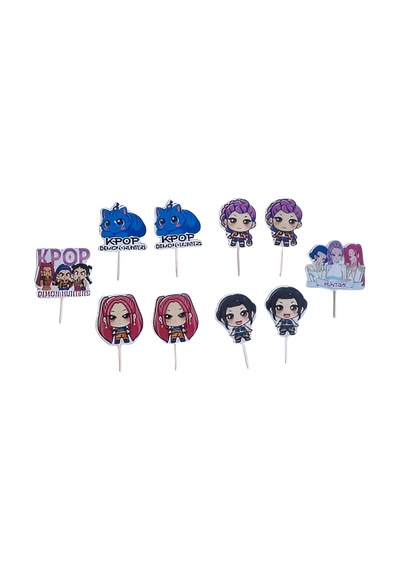 Lisanslı 10'lu Paket K-pop Huntrix Demon Hunters İblis Avcıları Kürdan Seti - Parti Ve Cupcake Süsü