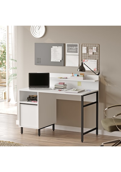 Robin Home Lidya Çalışma Masası Raflı Dolaplı Metal Ayaklı Beyaz