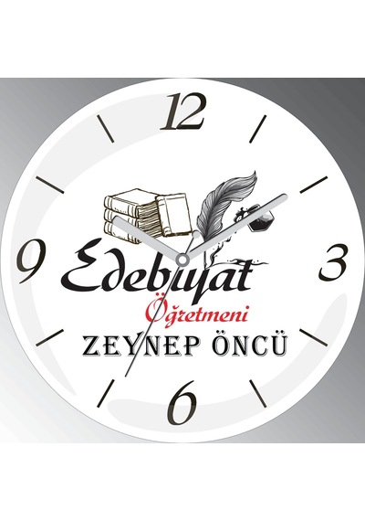 Kişiye Özel Edebiyat Öğretmeni Bombeli Cam Sessiz Duvar Saati Çok Renkli