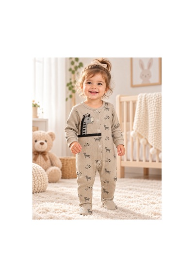 Messlife Zebra Desenli Bebek Tulumu Ekru - 929694384 Ekru