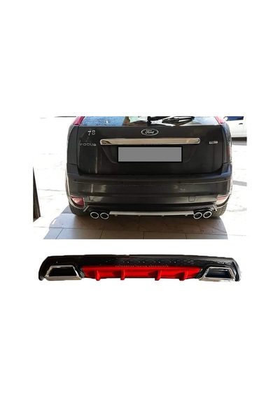 Ford Focus 2 Hatchback Kırmızı Difüzör Çiftli Kare Egzoz Görünümlü D Tip Difizör 2004 - 2010