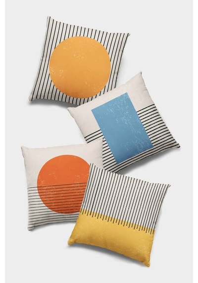 Sarı Geometrik Çift Taraflı 4'lü Set Kırlent Kılıfı 4kr003n11