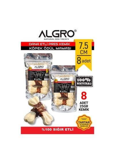 Algro Dana Etli Doğal Ödül Kemiği 7.5 CM 25 G 2 x 4'lü