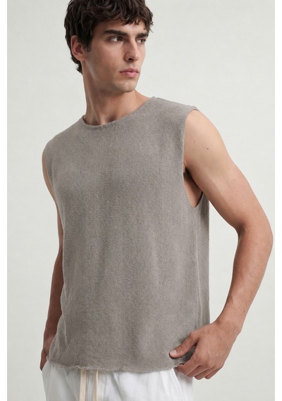 Antioch Relax Fit Dokulu Erkek Kolsuz T-shirt A26y9457 Bej