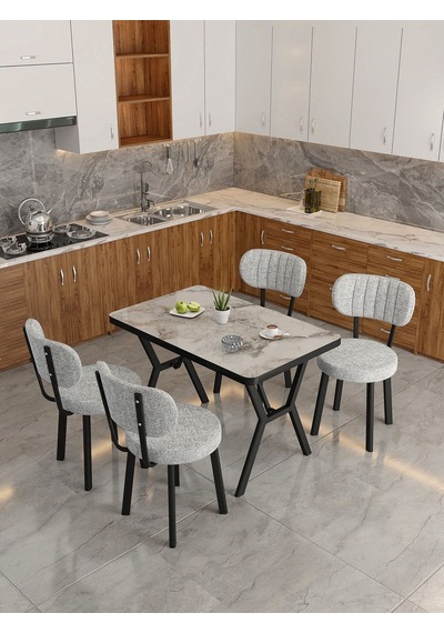 Azra 70x110cm Efes Mutfak Masası, Mutfak Masası Takımı, Yemek Masası, 4 Açık Gri Sandalye Açık Gri