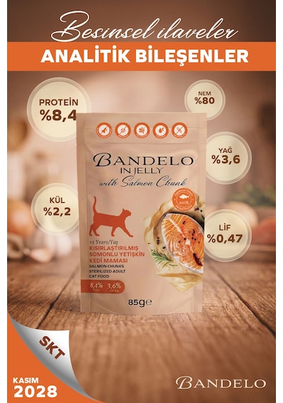 Somonlu Kısırlaştırılmış Yetişkin Kedi Yaş Maması - Jöle İçinde Parça Etli, 85 Gr X 24 Adet