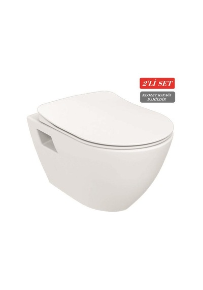 Creavit Terra Rim-off Kanalsız Asma Klozet Tp329.00 + Duck Tp Yavaş Kapanan Kapak 2'li Set Beyaz