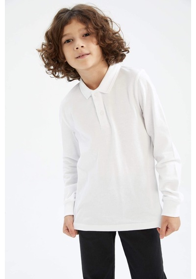 Defacto L0288a6-fw Erkek Çocuk Uzun Kollu Polo Yaka T-shirt L0288A6-R1098 Beyaz